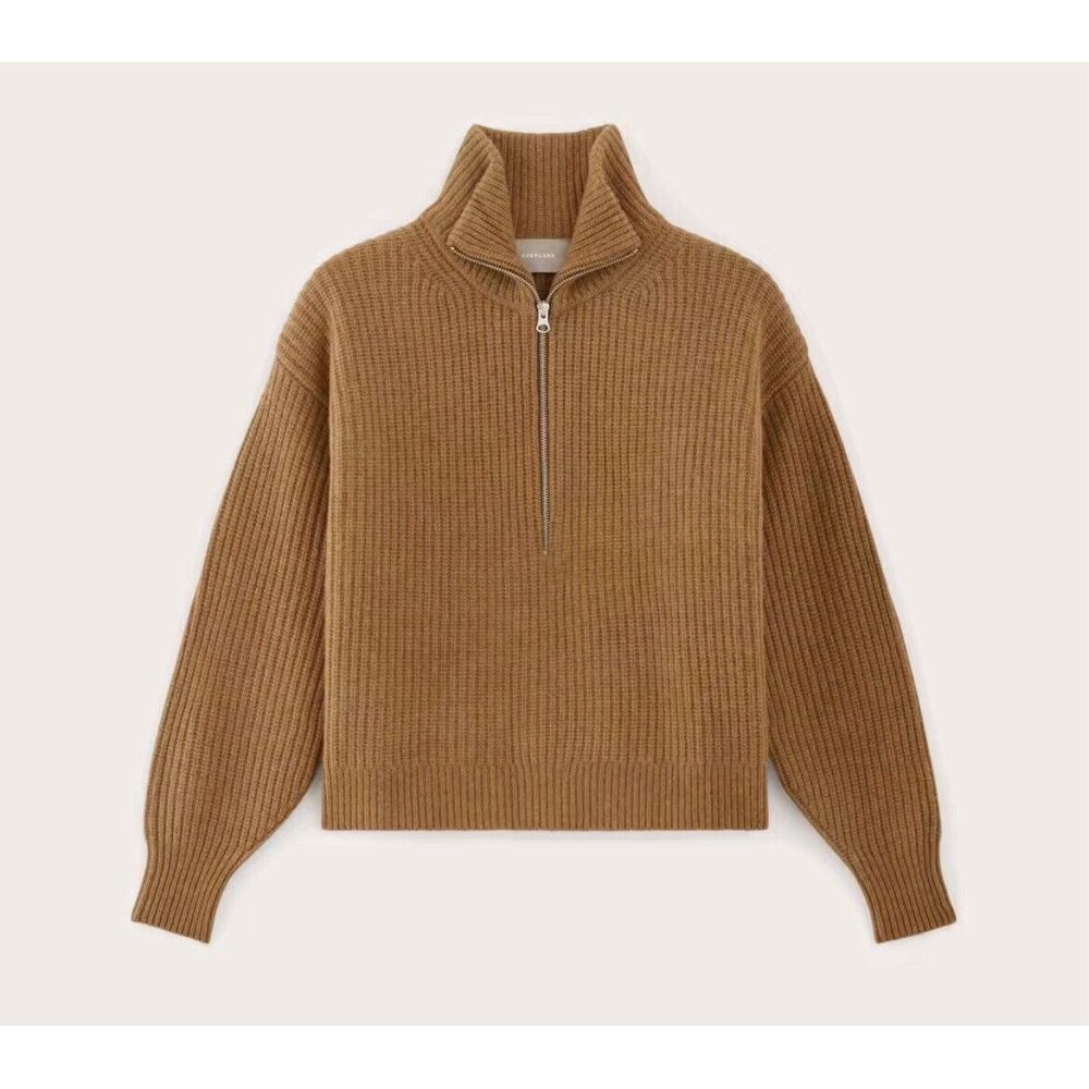 Everlane The Felted Merino Half-Zip Sweater In Deep Camel Size Large